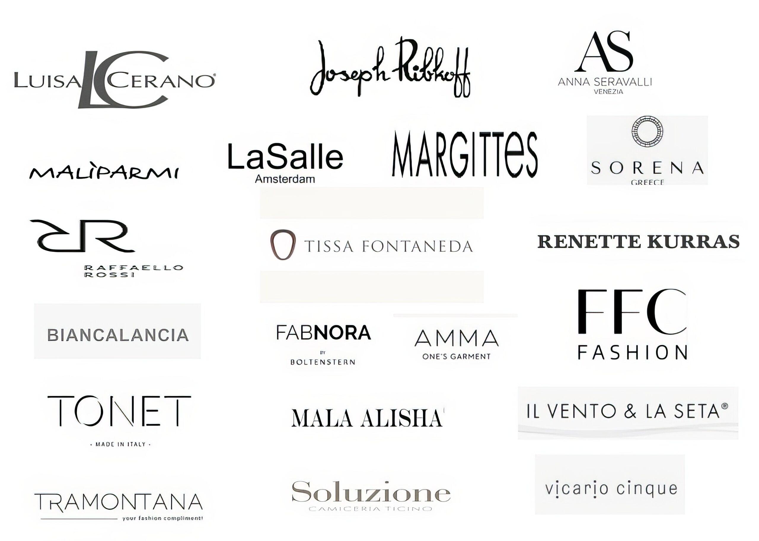 Logos von Mode-Marken wie Luisa Cerano, Joseph Ribkoff und FabNora